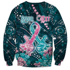 Personalised Hereditary Cancer Awareness Sweatshirt Hope Ribbon With Aussie Teal Duncan Coral