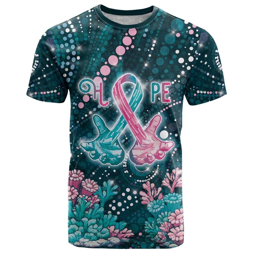 Personalised Hereditary Cancer Awareness T Shirt Hope Ribbon With Aussie Teal Duncan Coral