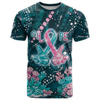 Personalised Hereditary Cancer Awareness T Shirt Hope Ribbon With Aussie Teal Duncan Coral