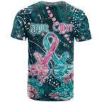 Personalised Hereditary Cancer Awareness T Shirt Hope Ribbon With Aussie Teal Duncan Coral