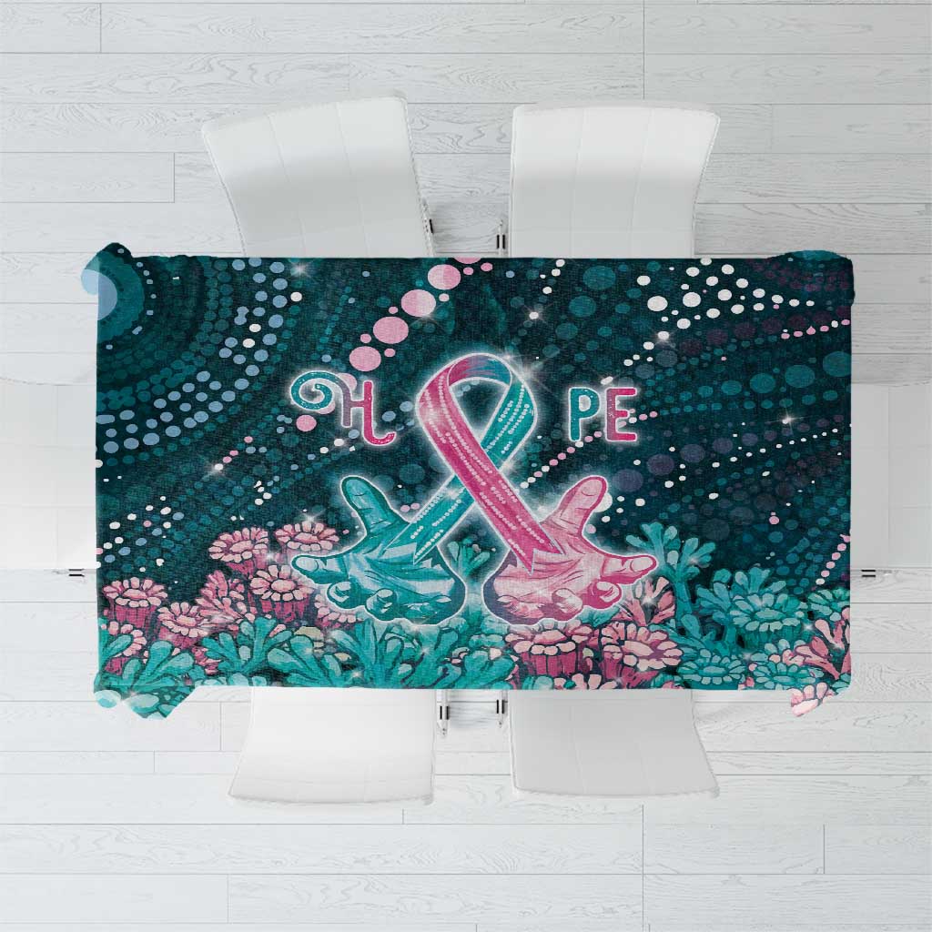 Hereditary Cancer Awareness Tablecloth Hope Ribbon With Aussie Teal Duncan Coral