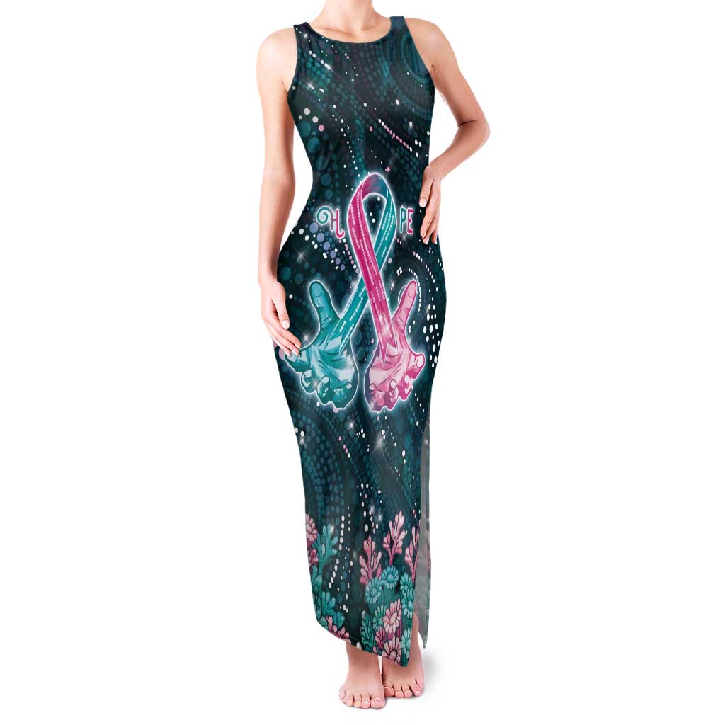 Personalised Hereditary Cancer Awareness Tank Maxi Dress Hope Ribbon With Aussie Teal Duncan Coral
