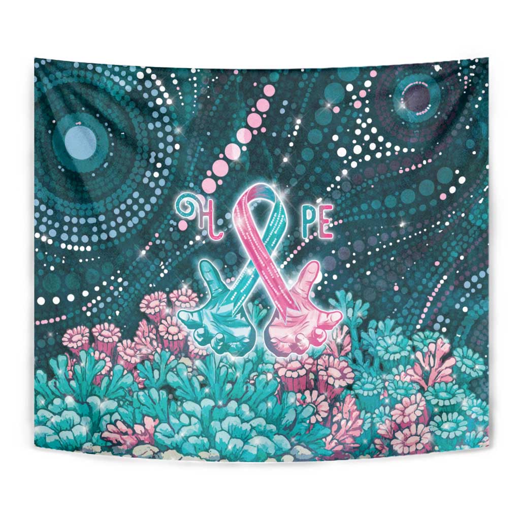 Hereditary Cancer Awareness Tapestry Hope Ribbon With Aussie Teal Duncan Coral