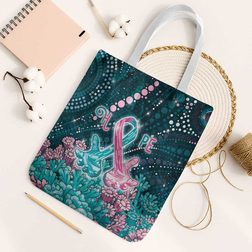Hereditary Cancer Awareness Tote Bag Hope Ribbon With Aussie Teal Duncan Coral