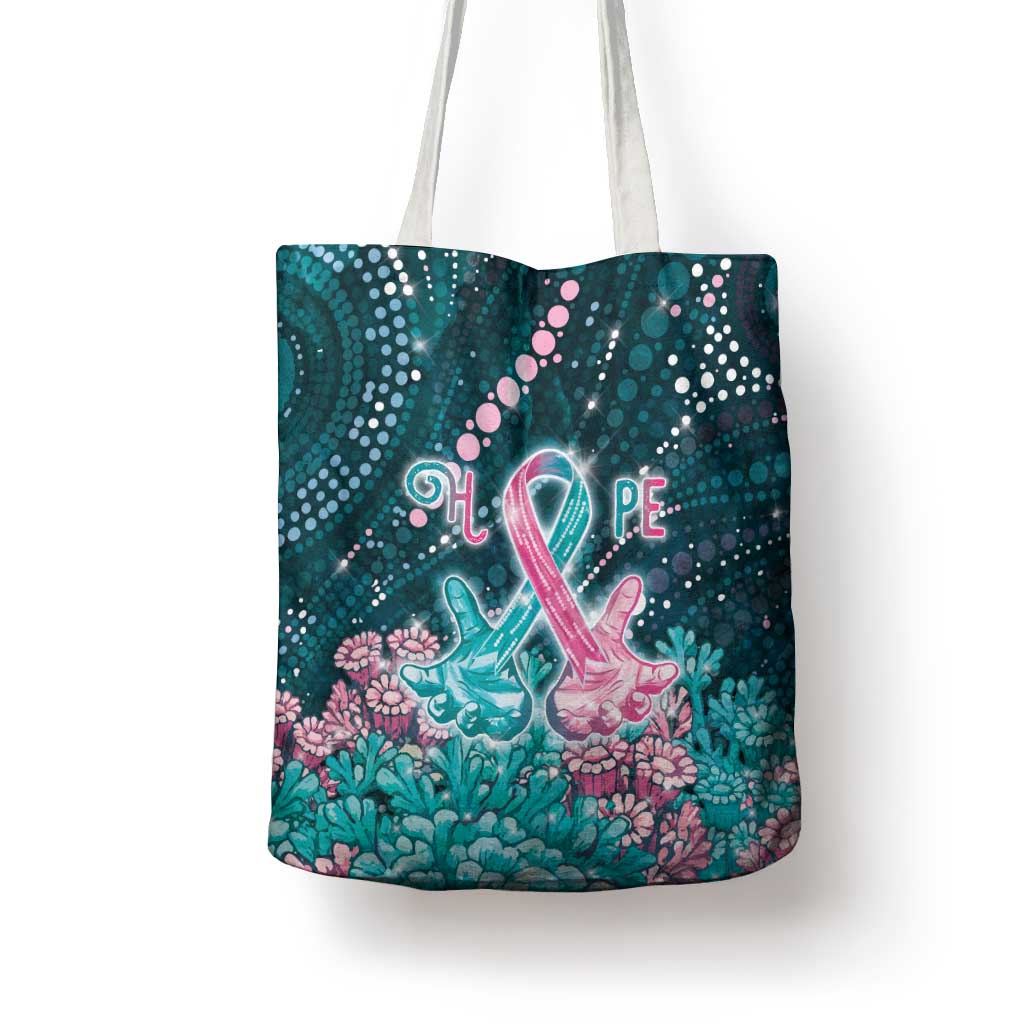 Hereditary Cancer Awareness Tote Bag Hope Ribbon With Aussie Teal Duncan Coral