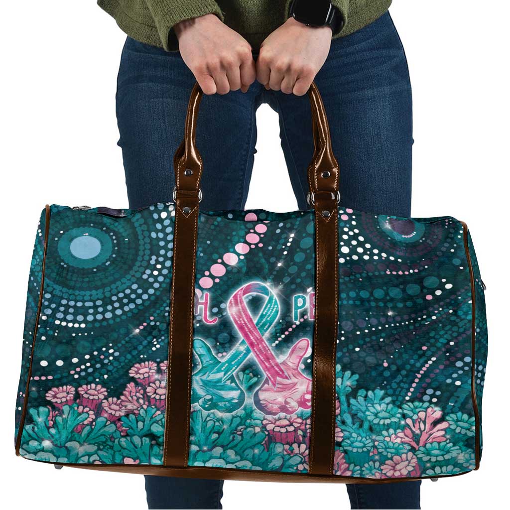 Hereditary Cancer Awareness Travel Bag Hope Ribbon With Aussie Teal Duncan Coral