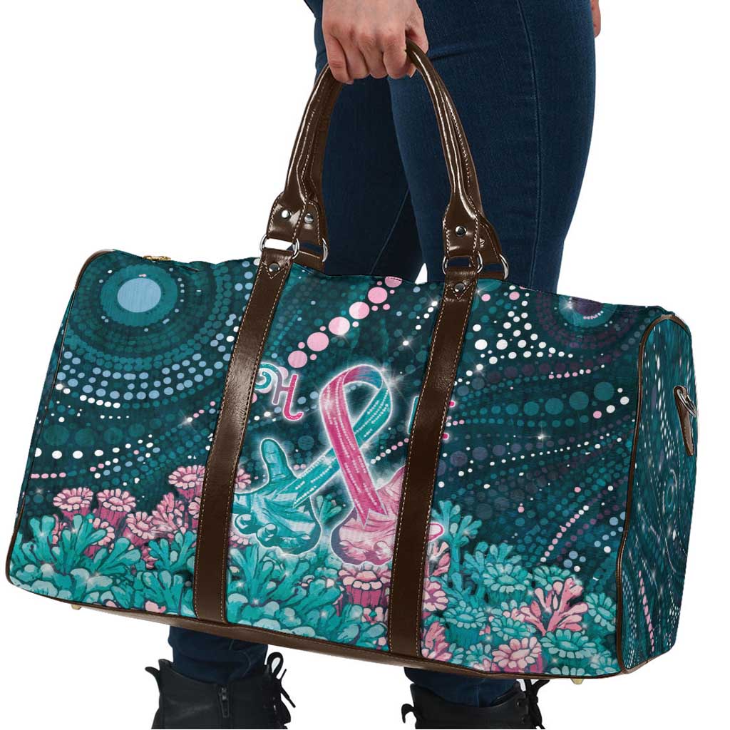 Hereditary Cancer Awareness Travel Bag Hope Ribbon With Aussie Teal Duncan Coral