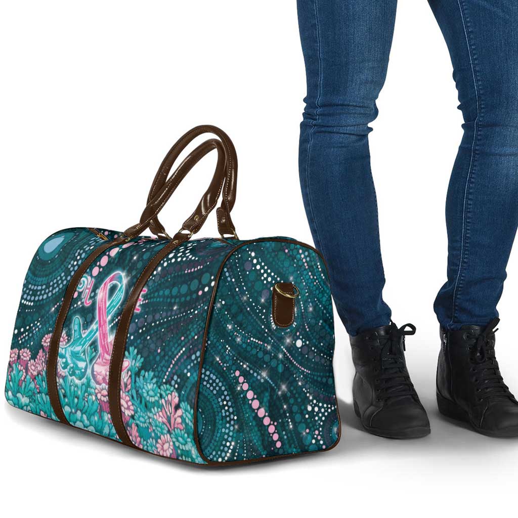 Hereditary Cancer Awareness Travel Bag Hope Ribbon With Aussie Teal Duncan Coral