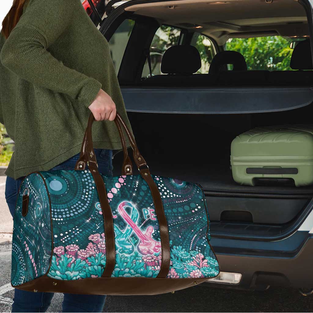 Hereditary Cancer Awareness Travel Bag Hope Ribbon With Aussie Teal Duncan Coral