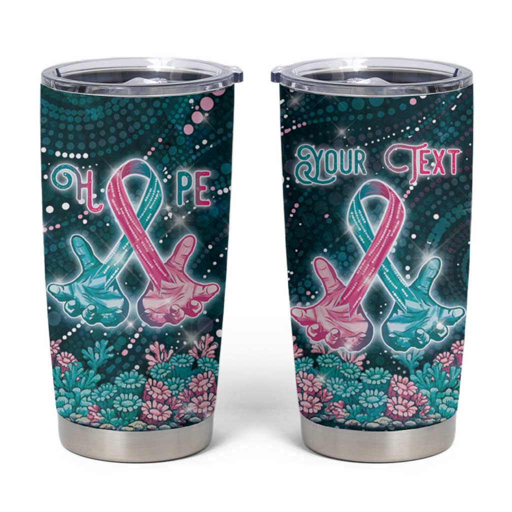 Personalised Hereditary Cancer Awareness Tumbler Cup Hope Ribbon With Aussie Teal Duncan Coral