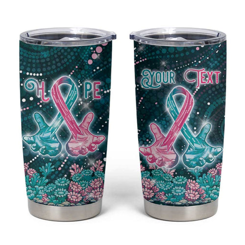 Personalised Hereditary Cancer Awareness Tumbler Cup Hope Ribbon With Aussie Teal Duncan Coral