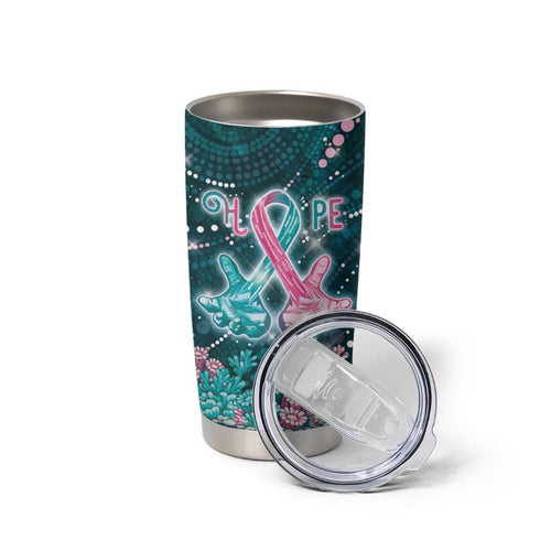 Personalised Hereditary Cancer Awareness Tumbler Cup Hope Ribbon With Aussie Teal Duncan Coral