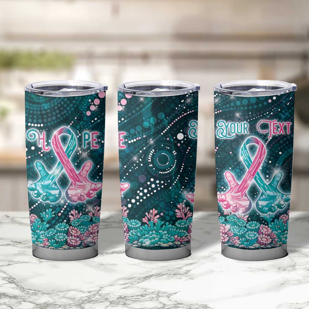 Personalised Hereditary Cancer Awareness Tumbler Cup Hope Ribbon With Aussie Teal Duncan Coral