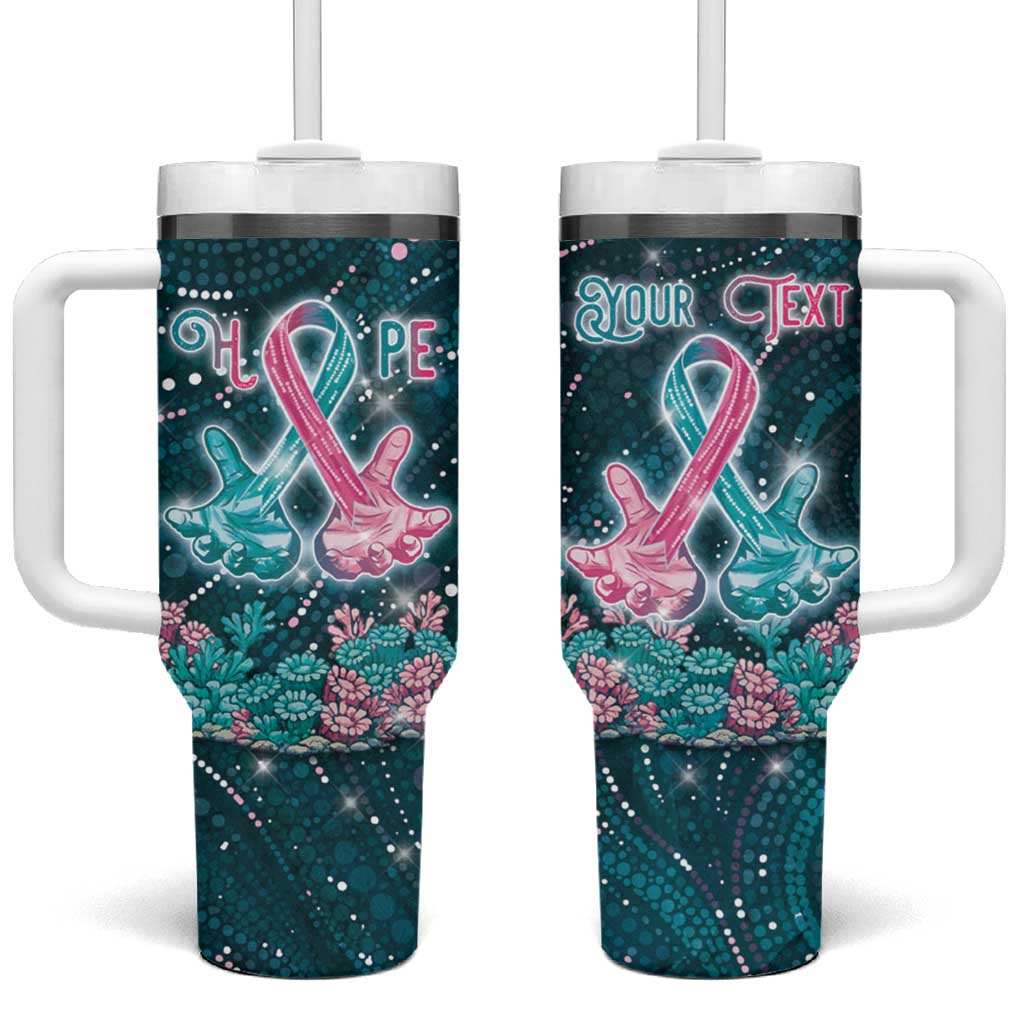 Personalised Hereditary Cancer Awareness Tumbler With Handle Hope Ribbon With Aussie Teal Duncan Coral