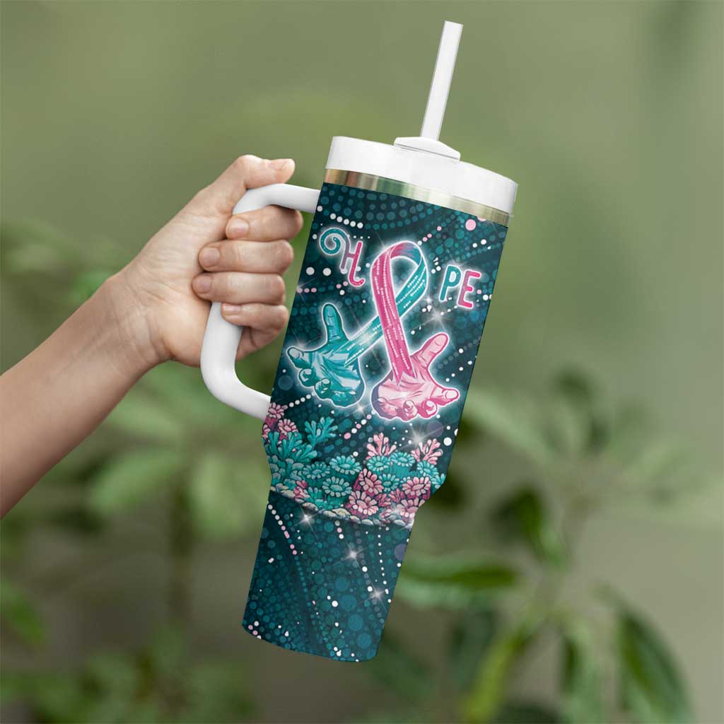 Personalised Hereditary Cancer Awareness Tumbler With Handle Hope Ribbon With Aussie Teal Duncan Coral
