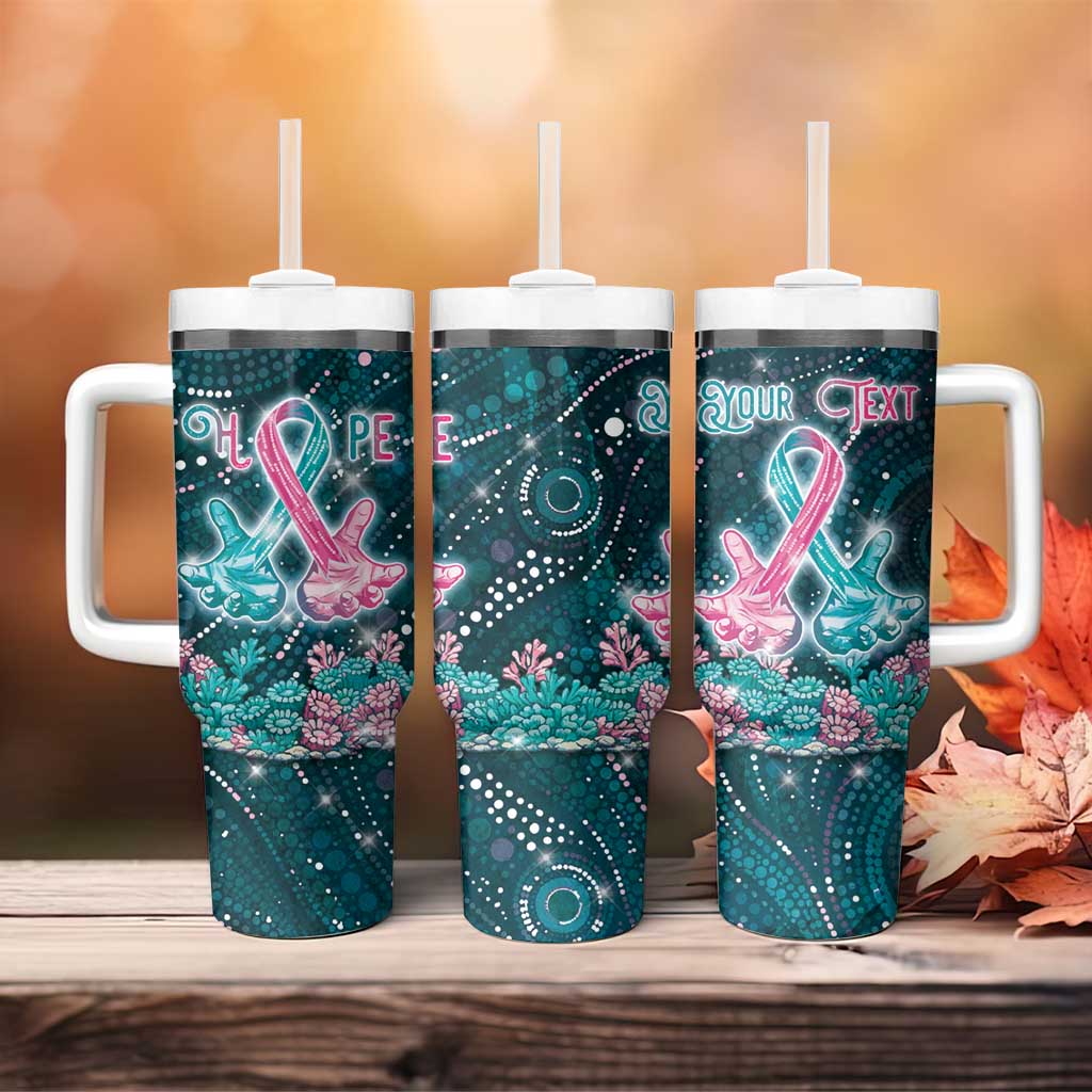 Personalised Hereditary Cancer Awareness Tumbler With Handle Hope Ribbon With Aussie Teal Duncan Coral