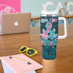 Personalised Hereditary Cancer Awareness Tumbler With Handle Hope Ribbon With Aussie Teal Duncan Coral