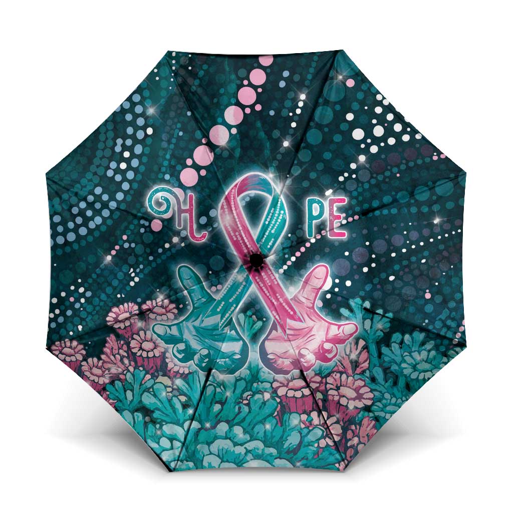 Hereditary Cancer Awareness Umbrella Hope Ribbon With Aussie Teal Duncan Coral