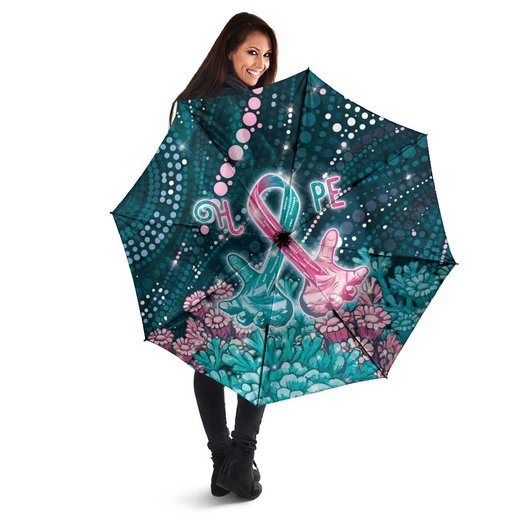 Hereditary Cancer Awareness Umbrella Hope Ribbon With Aussie Teal Duncan Coral