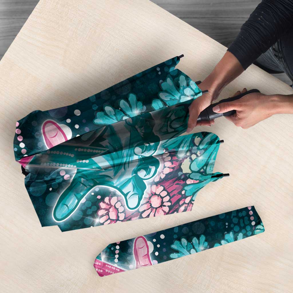 Hereditary Cancer Awareness Umbrella Hope Ribbon With Aussie Teal Duncan Coral