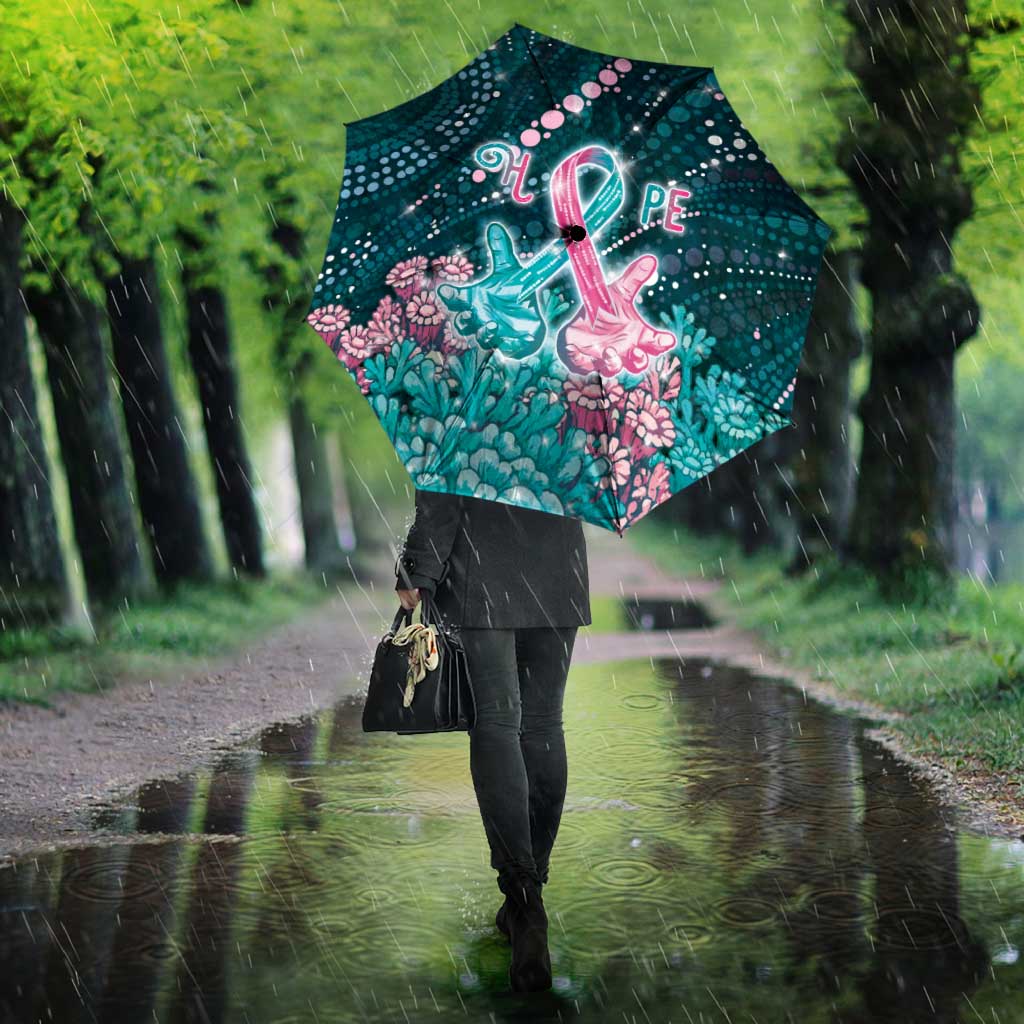 Hereditary Cancer Awareness Umbrella Hope Ribbon With Aussie Teal Duncan Coral