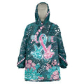 Personalised Hereditary Cancer Awareness Wearable Blanket Hoodie Hope Ribbon With Aussie Teal Duncan Coral