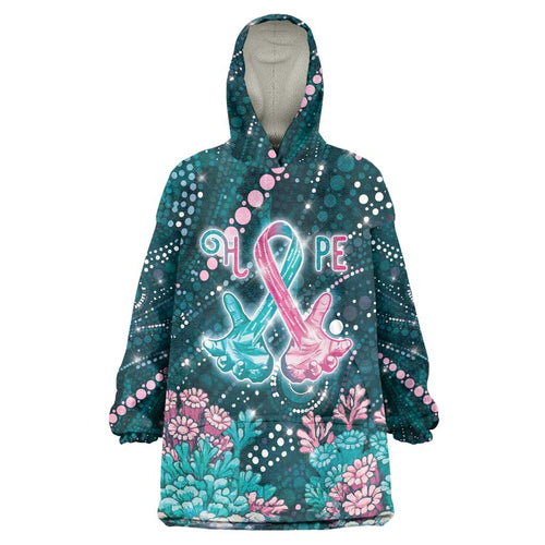 Personalised Hereditary Cancer Awareness Wearable Blanket Hoodie Hope Ribbon With Aussie Teal Duncan Coral