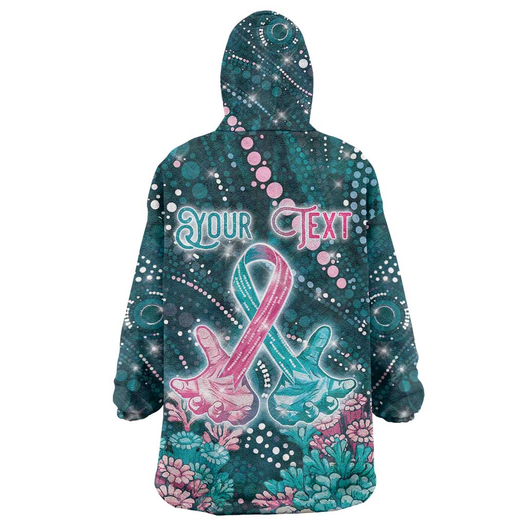 Personalised Hereditary Cancer Awareness Wearable Blanket Hoodie Hope Ribbon With Aussie Teal Duncan Coral