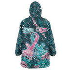 Personalised Hereditary Cancer Awareness Wearable Blanket Hoodie Hope Ribbon With Aussie Teal Duncan Coral
