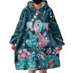 Personalised Hereditary Cancer Awareness Wearable Blanket Hoodie Hope Ribbon With Aussie Teal Duncan Coral