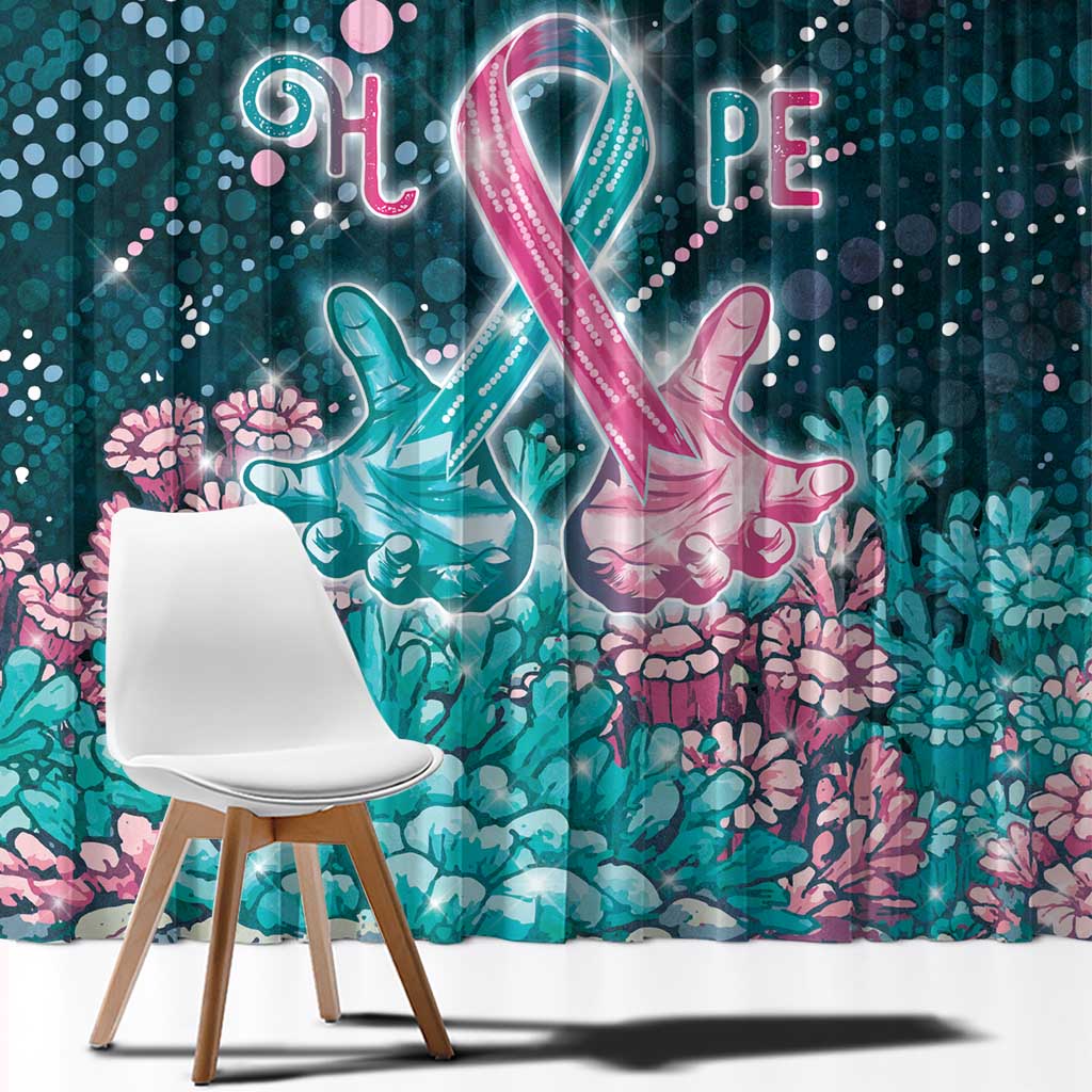 Hereditary Cancer Awareness Window Curtain Hope Ribbon With Aussie Teal Duncan Coral