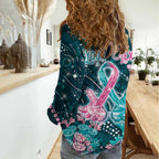 Personalised Hereditary Cancer Awareness Women Casual Shirt Hope Ribbon With Aussie Teal Duncan Coral