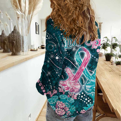 Personalised Hereditary Cancer Awareness Women Casual Shirt Hope Ribbon With Aussie Teal Duncan Coral