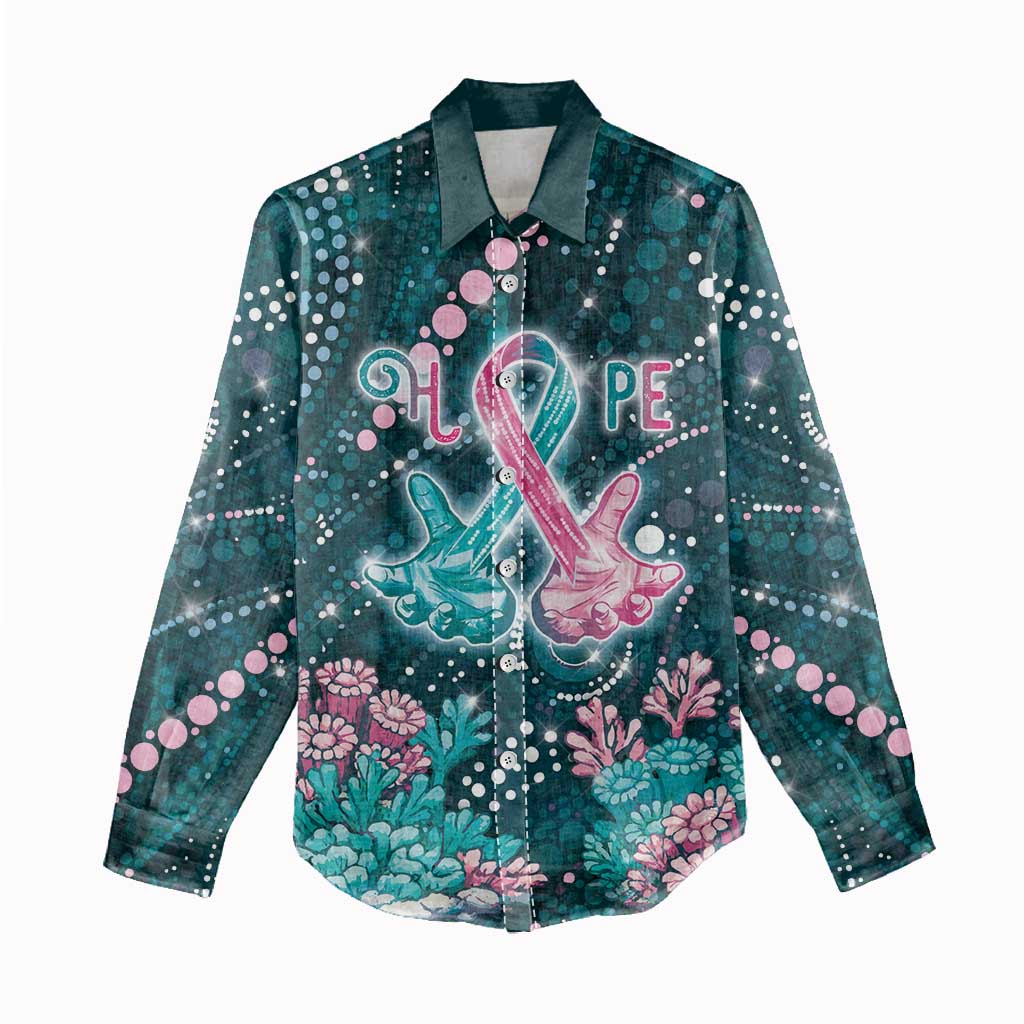 Personalised Hereditary Cancer Awareness Women Casual Shirt Hope Ribbon With Aussie Teal Duncan Coral