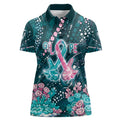 Personalised Hereditary Cancer Awareness Women Polo Shirt Hope Ribbon With Aussie Teal Duncan Coral