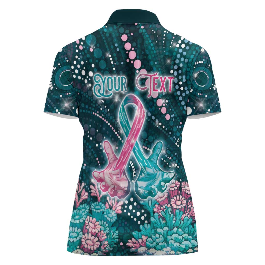 Personalised Hereditary Cancer Awareness Women Polo Shirt Hope Ribbon With Aussie Teal Duncan Coral