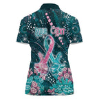 Personalised Hereditary Cancer Awareness Women Polo Shirt Hope Ribbon With Aussie Teal Duncan Coral