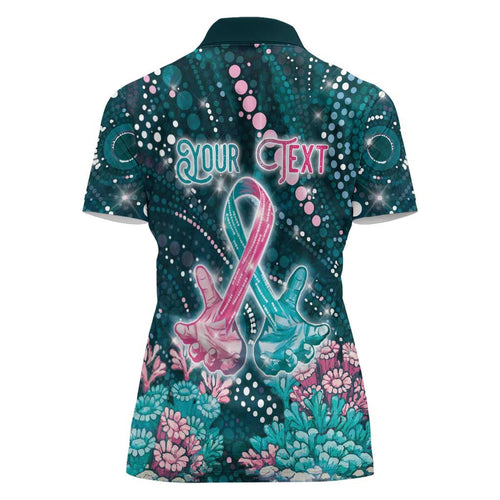 Personalised Hereditary Cancer Awareness Women Polo Shirt Hope Ribbon With Aussie Teal Duncan Coral