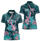Personalised Hereditary Cancer Awareness Women Polo Shirt Hope Ribbon With Aussie Teal Duncan Coral