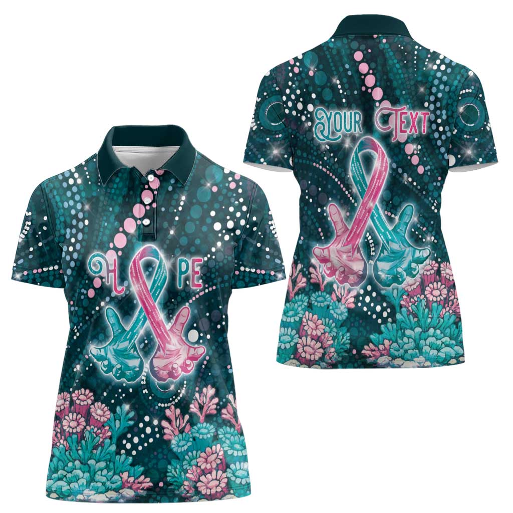 Personalised Hereditary Cancer Awareness Women Polo Shirt Hope Ribbon With Aussie Teal Duncan Coral