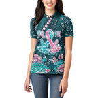 Personalised Hereditary Cancer Awareness Women Polo Shirt Hope Ribbon With Aussie Teal Duncan Coral