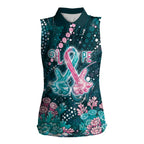 Personalised Hereditary Cancer Awareness Women Sleeveless Polo Shirt Hope Ribbon With Aussie Teal Duncan Coral