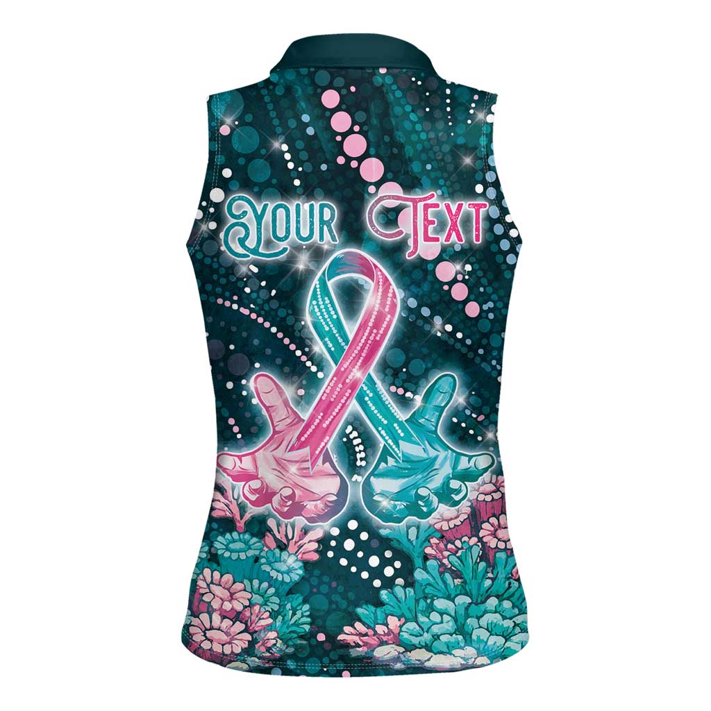 Personalised Hereditary Cancer Awareness Women Sleeveless Polo Shirt Hope Ribbon With Aussie Teal Duncan Coral