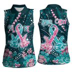 Personalised Hereditary Cancer Awareness Women Sleeveless Polo Shirt Hope Ribbon With Aussie Teal Duncan Coral