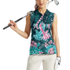 Personalised Hereditary Cancer Awareness Women Sleeveless Polo Shirt Hope Ribbon With Aussie Teal Duncan Coral