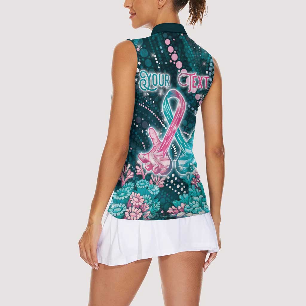 Personalised Hereditary Cancer Awareness Women Sleeveless Polo Shirt Hope Ribbon With Aussie Teal Duncan Coral
