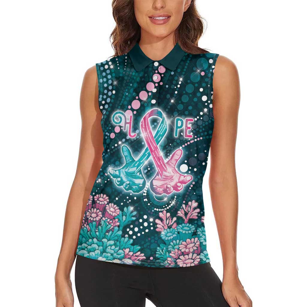 Personalised Hereditary Cancer Awareness Women Sleeveless Polo Shirt Hope Ribbon With Aussie Teal Duncan Coral