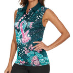 Personalised Hereditary Cancer Awareness Women Sleeveless Polo Shirt Hope Ribbon With Aussie Teal Duncan Coral
