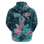 Personalised Hereditary Cancer Awareness Zip Hoodie Hope Ribbon With Aussie Teal Duncan Coral