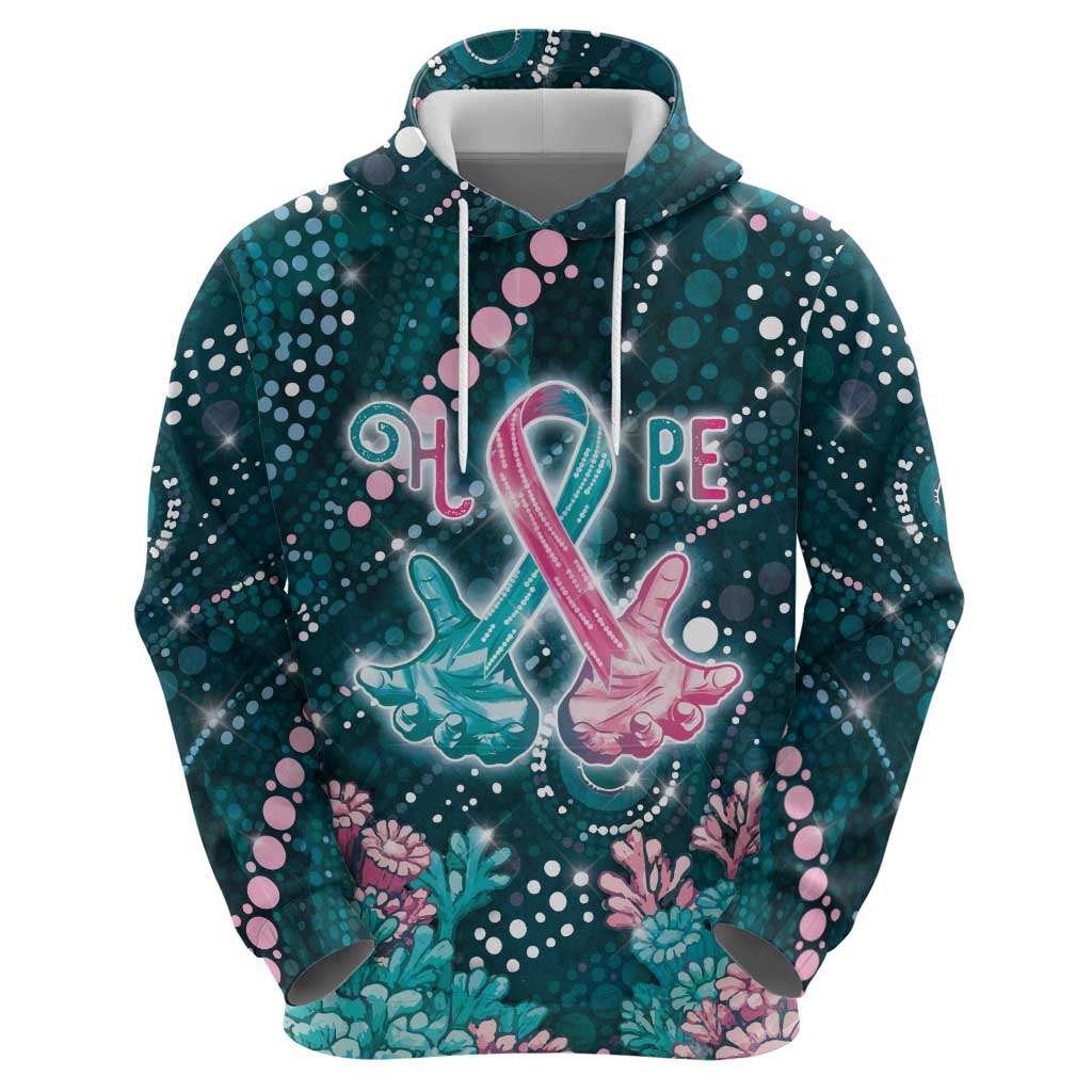 Personalised Hereditary Cancer Awareness Zip Hoodie Hope Ribbon With Aussie Teal Duncan Coral